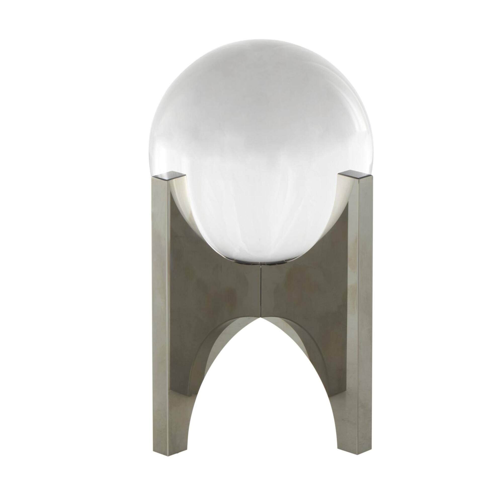 8.25" Clear Glass Orb Sculpture with Silver X-Shaped Stand